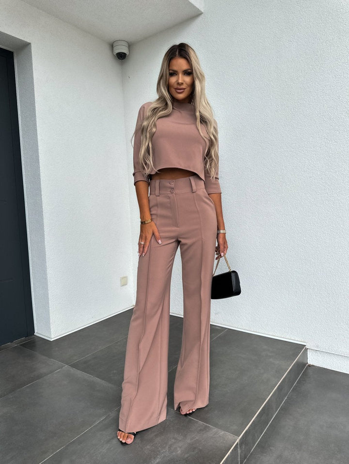 Women's Two-Piece Lounge Set | Cropped Top and Wide-Leg Pants