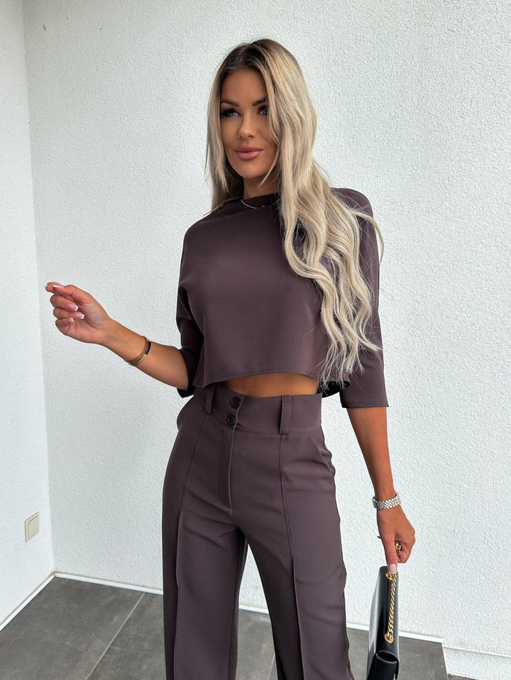 Women's Two-Piece Lounge Set | Cropped Top and Wide-Leg Pants