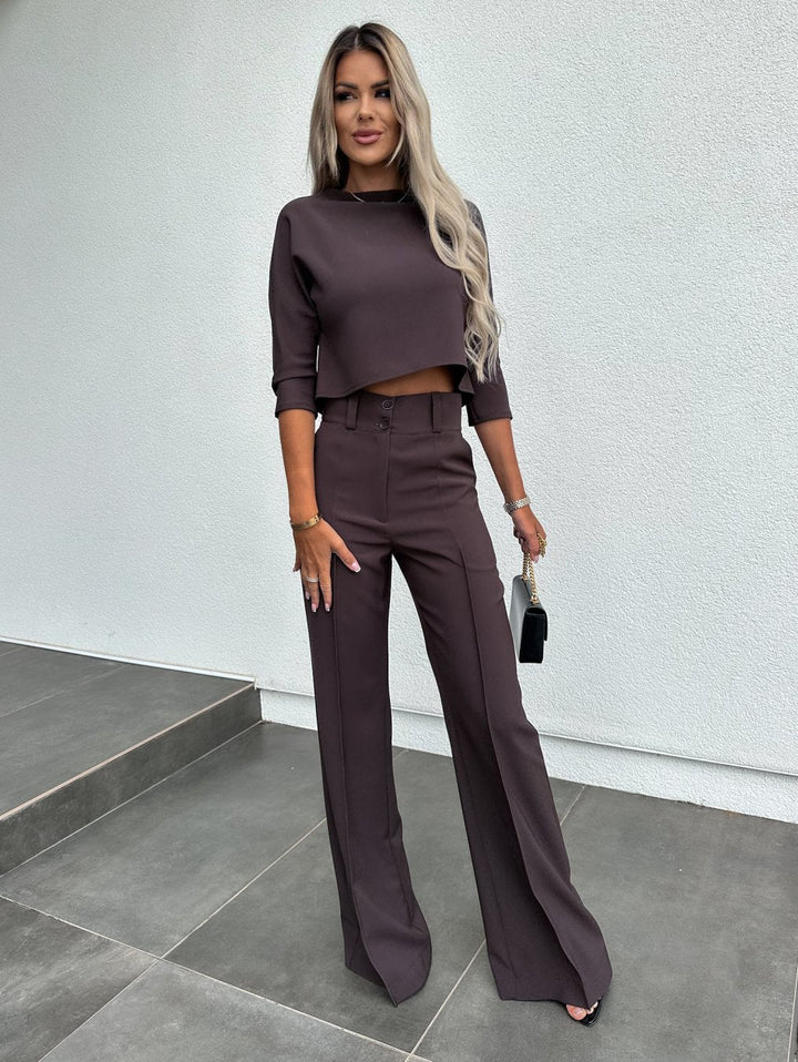 Women's Two-Piece Lounge Set | Cropped Top and Wide-Leg Pants