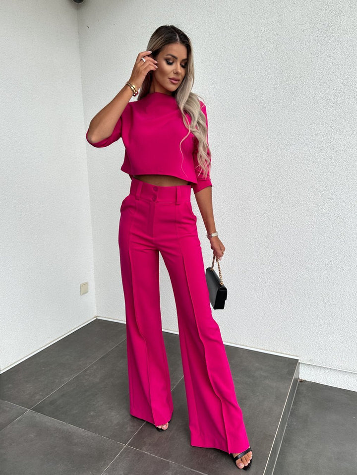 Women's Two-Piece Lounge Set | Cropped Top and Wide-Leg Pants