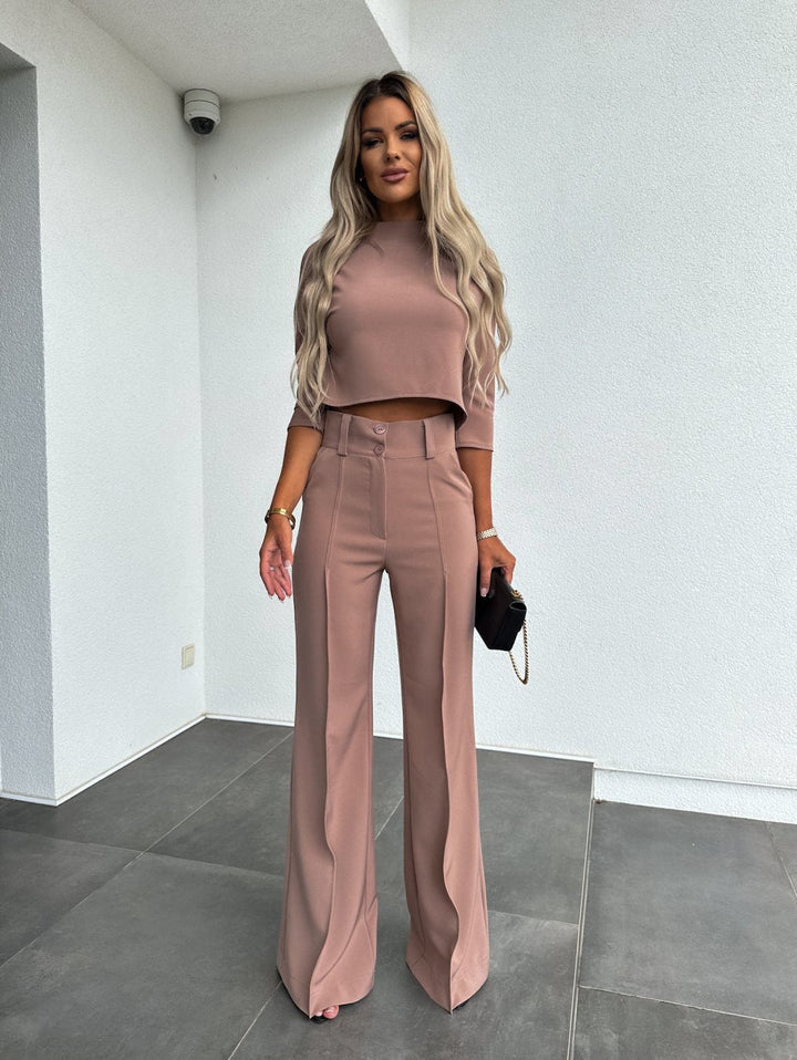 Women's Two-Piece Lounge Set | Cropped Top and Wide-Leg Pants
