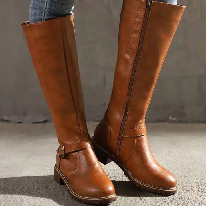 Rory | Women's Knee-High Buckle-Strap Orthopedic Leather Boots