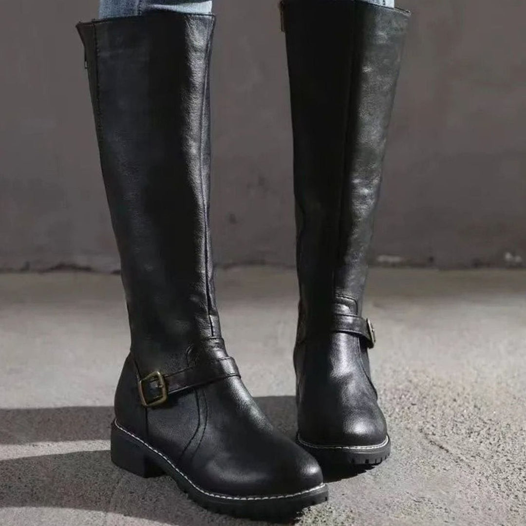 Rory | Women's Knee-High Buckle-Strap Orthopedic Leather Boots