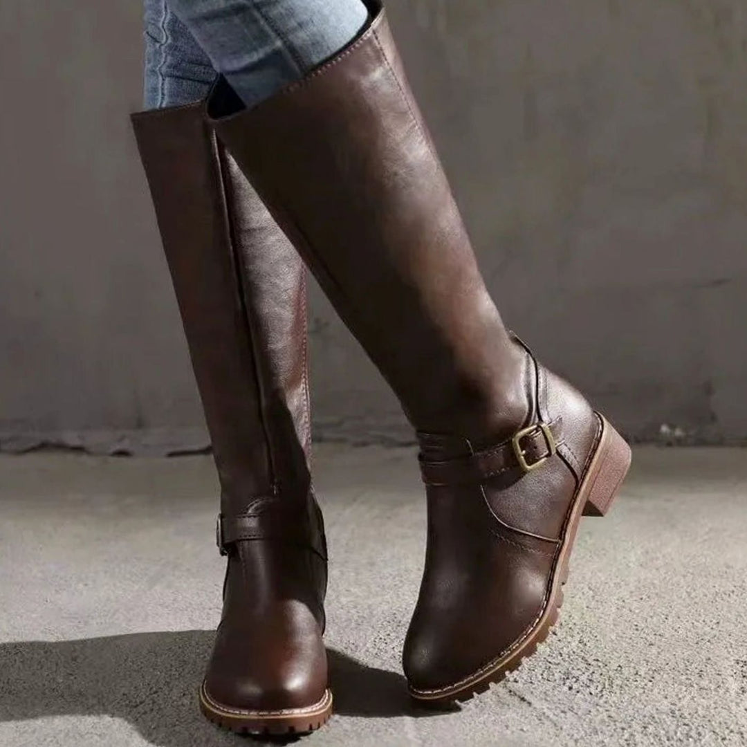 Rory | Women's Knee-High Buckle-Strap Orthopedic Leather Boots
