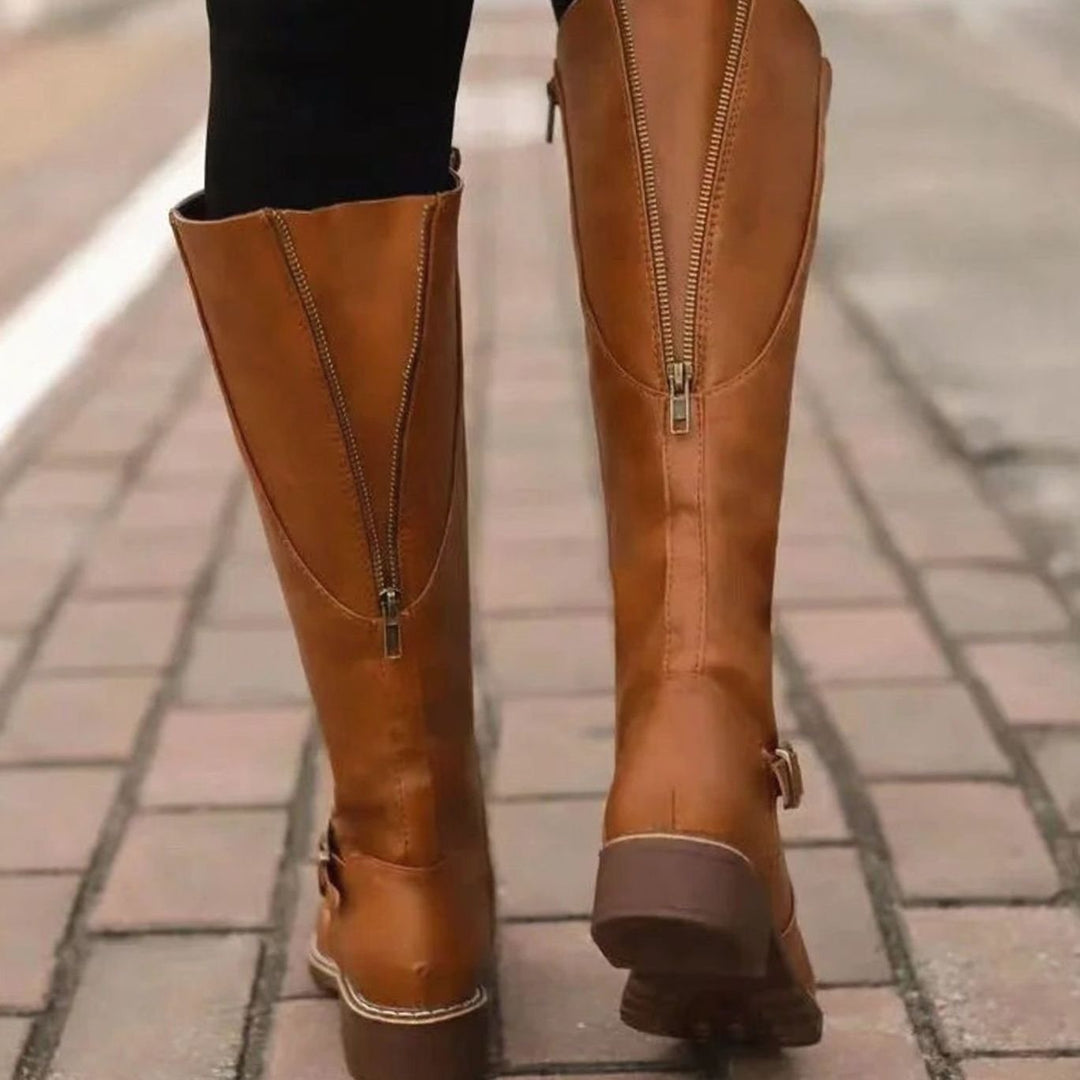 Rory | Women's Knee-High Buckle-Strap Orthopedic Leather Boots
