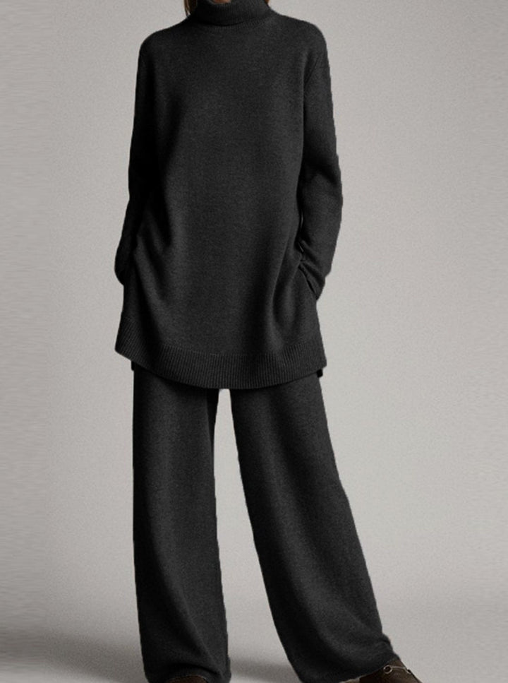 Ruth | Women's Relaxed Knit Turtleneck Lounge Set Wide-Leg Trousers