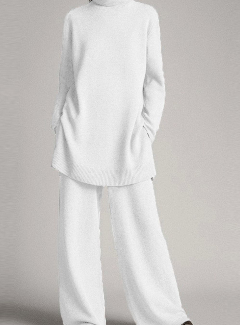 Ruth | Women's Relaxed Knit Turtleneck Lounge Set Wide-Leg Trousers