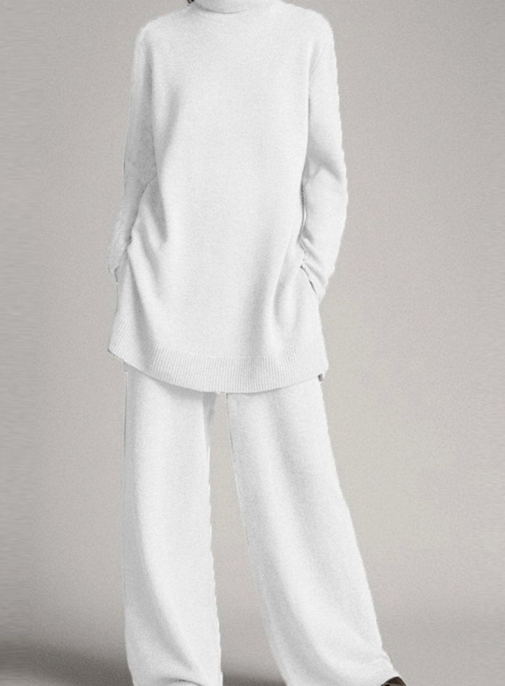 Ruth | Women's Relaxed Knit Turtleneck Lounge Set Wide-Leg Trousers