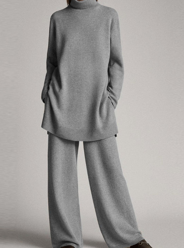 Ruth | Women's Relaxed Knit Turtleneck Lounge Set Wide-Leg Trousers