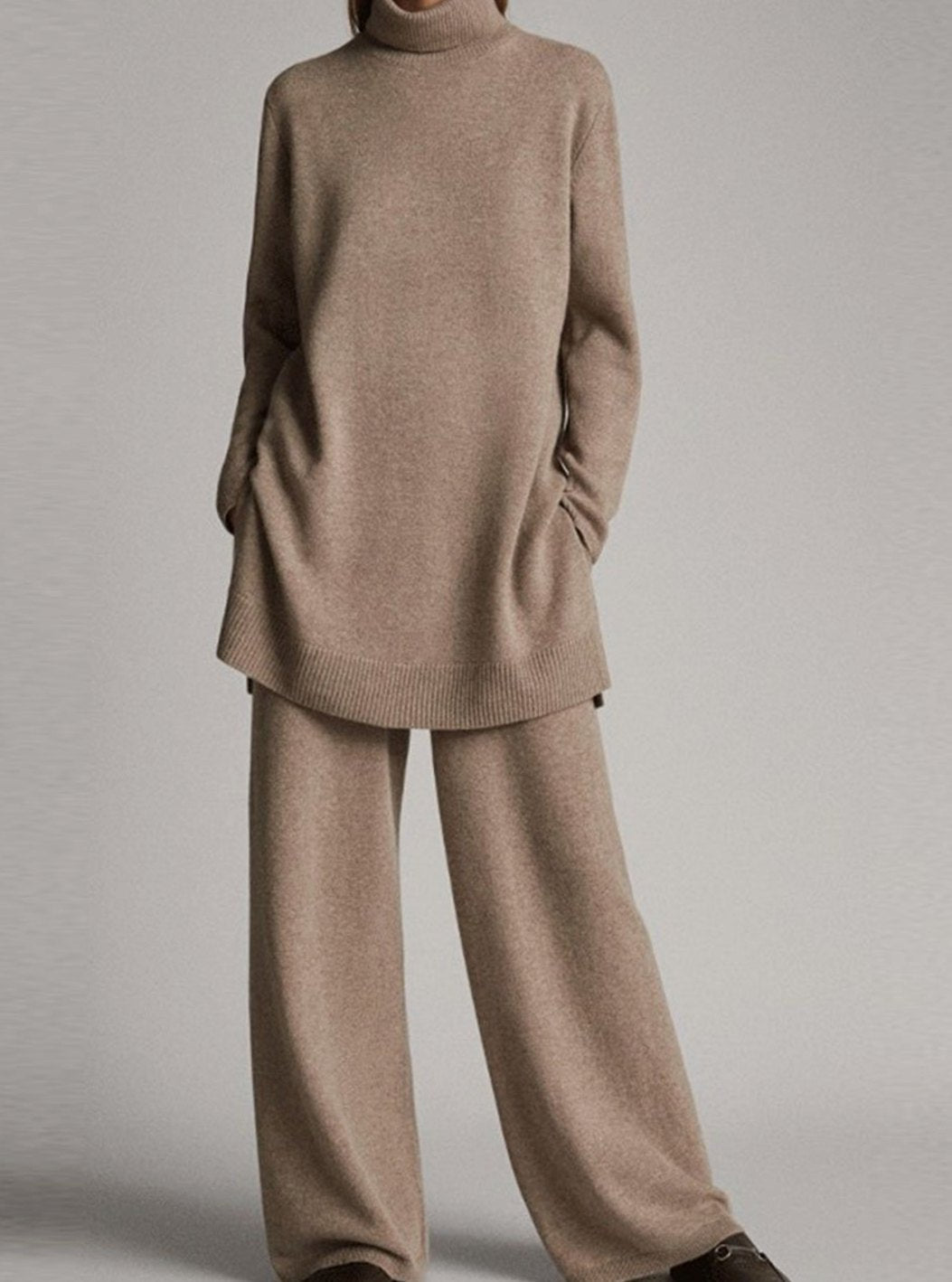 Ruth | Women's Relaxed Knit Turtleneck Lounge Set Wide-Leg Trousers