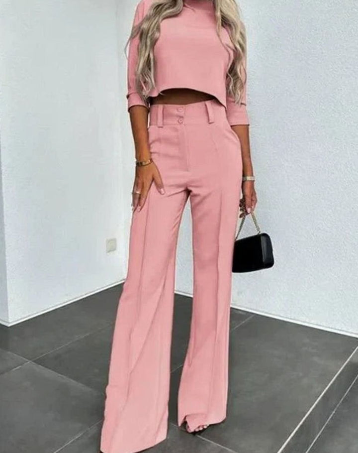 Rylee | Women's Cropped Matching Top High-Waist Wide-Leg Pants Two-Piece Set