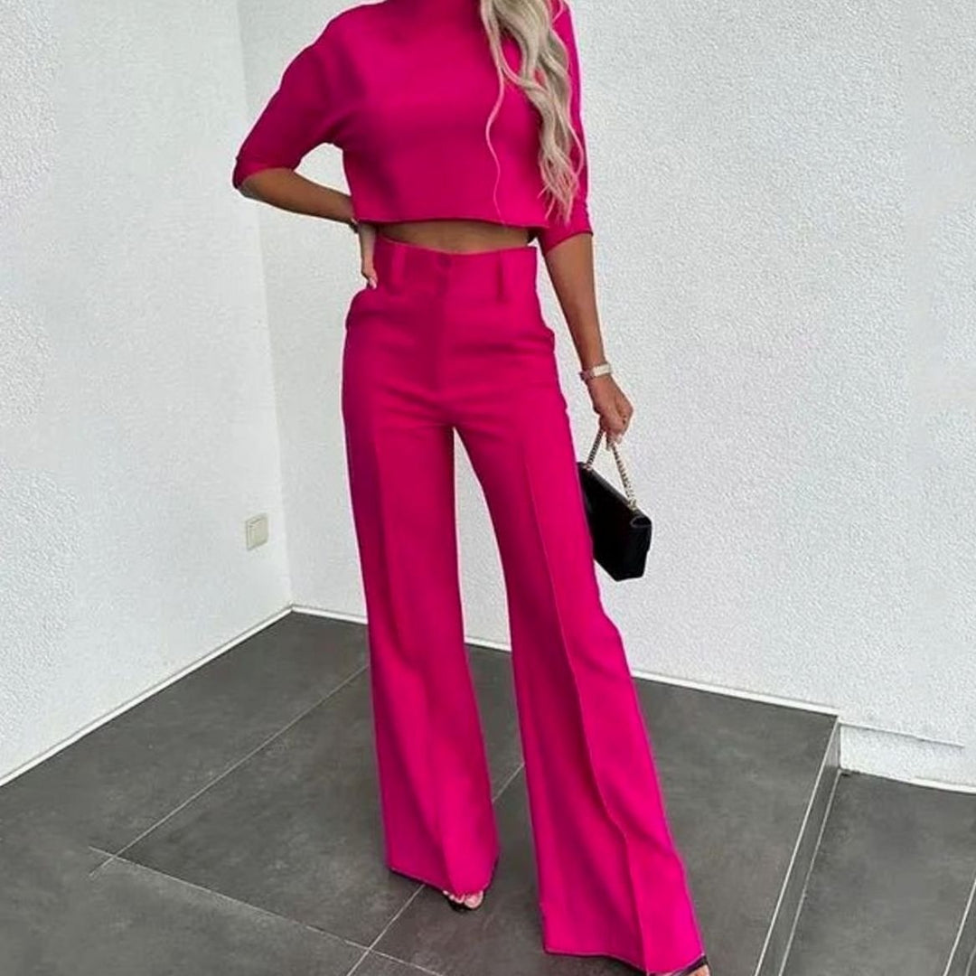 Rylee | Women's Cropped Matching Top High-Waist Wide-Leg Pants Two-Piece Set