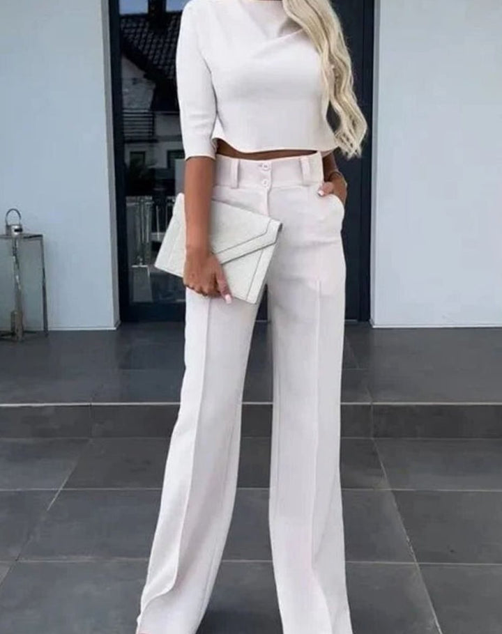 Rylee | Women's Cropped Matching Top High-Waist Wide-Leg Pants Two-Piece Set
