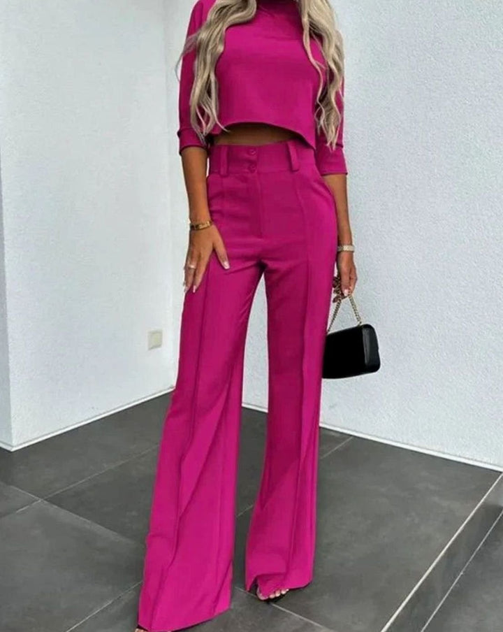 Rylee | Women's Cropped Matching Top High-Waist Wide-Leg Pants Two-Piece Set