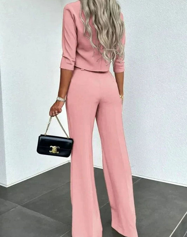 Rylee | Women's Cropped Matching Top High-Waist Wide-Leg Pants Two-Piece Set