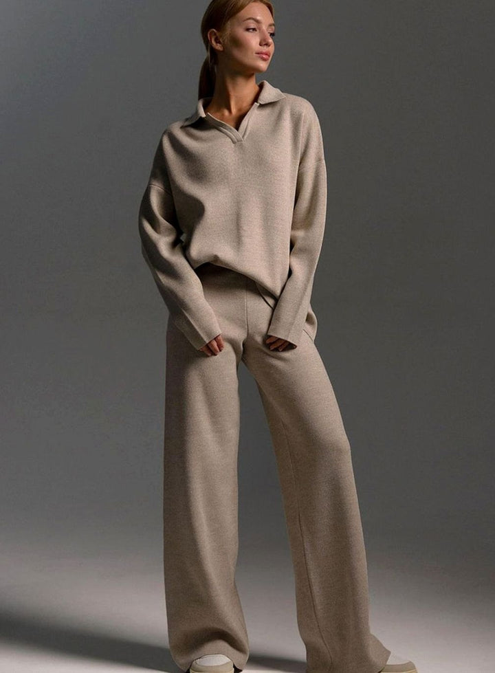Sage | Women's Collared Wide-Leg Relaxed Fit Two-Piece Lounge Set