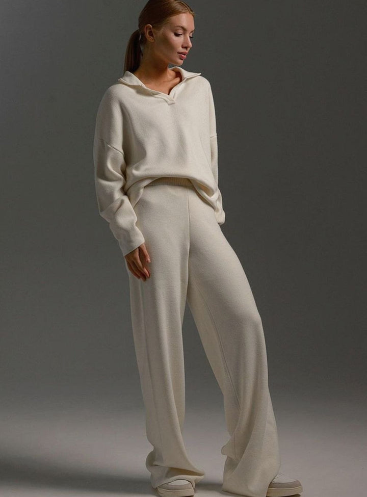 Sage | Women's Collared Wide-Leg Relaxed Fit Two-Piece Lounge Set
