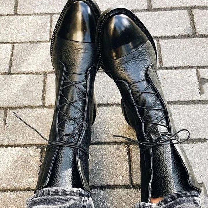 Seraphina | Women's Lace-Up Leather Ankle Boots Cap Toe Flat Sole