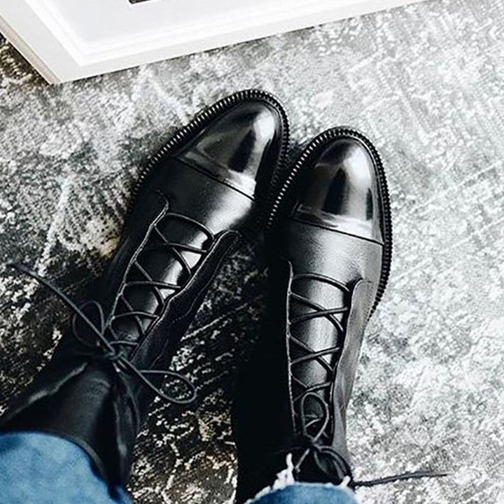 Seraphina | Women's Lace-Up Leather Ankle Boots Cap Toe Flat Sole