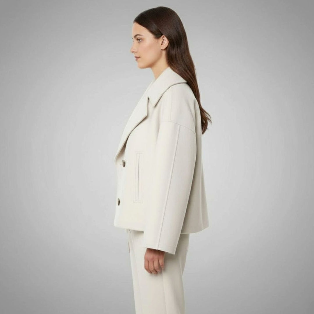 Shelley | Women's Elegant Double-Breasted Oversized Short Wool Coat