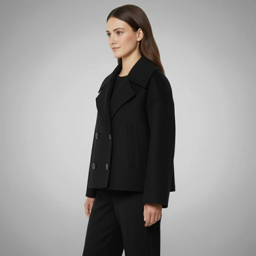 Shelley | Women's Elegant Double-Breasted Oversized Short Wool Coat