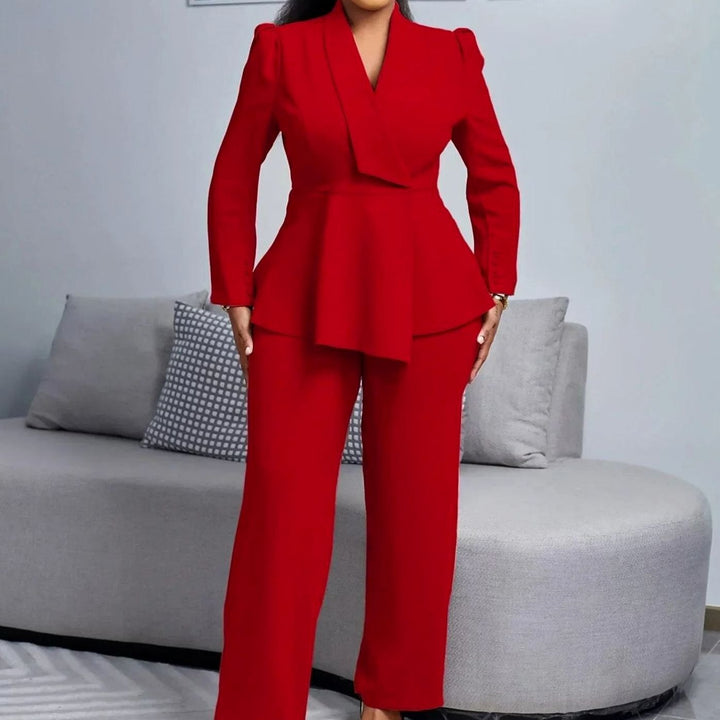 Shiloh | Women's Peplum Blazer Wide-Leg Pants Suit Set
