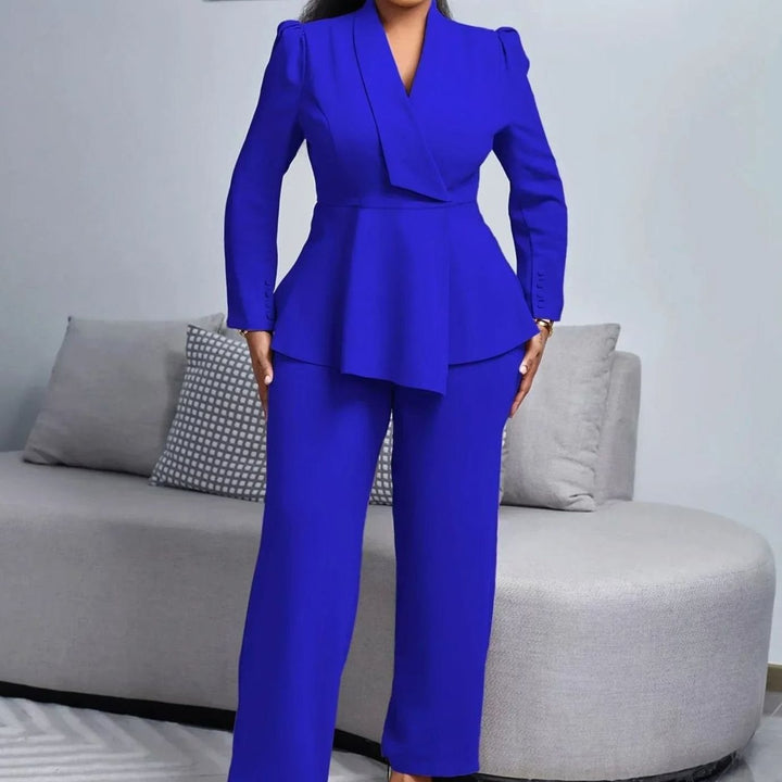 Shiloh | Women's Peplum Blazer Wide-Leg Pants Suit Set