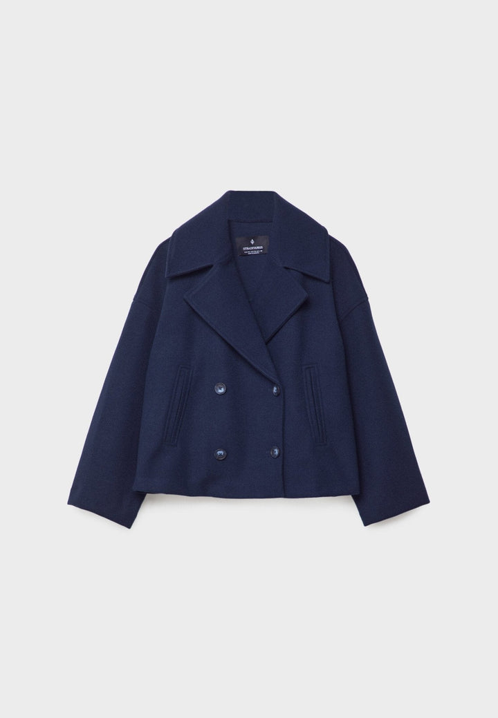 Women's double-breasted cropped jacket with notched lapels and long sleeves