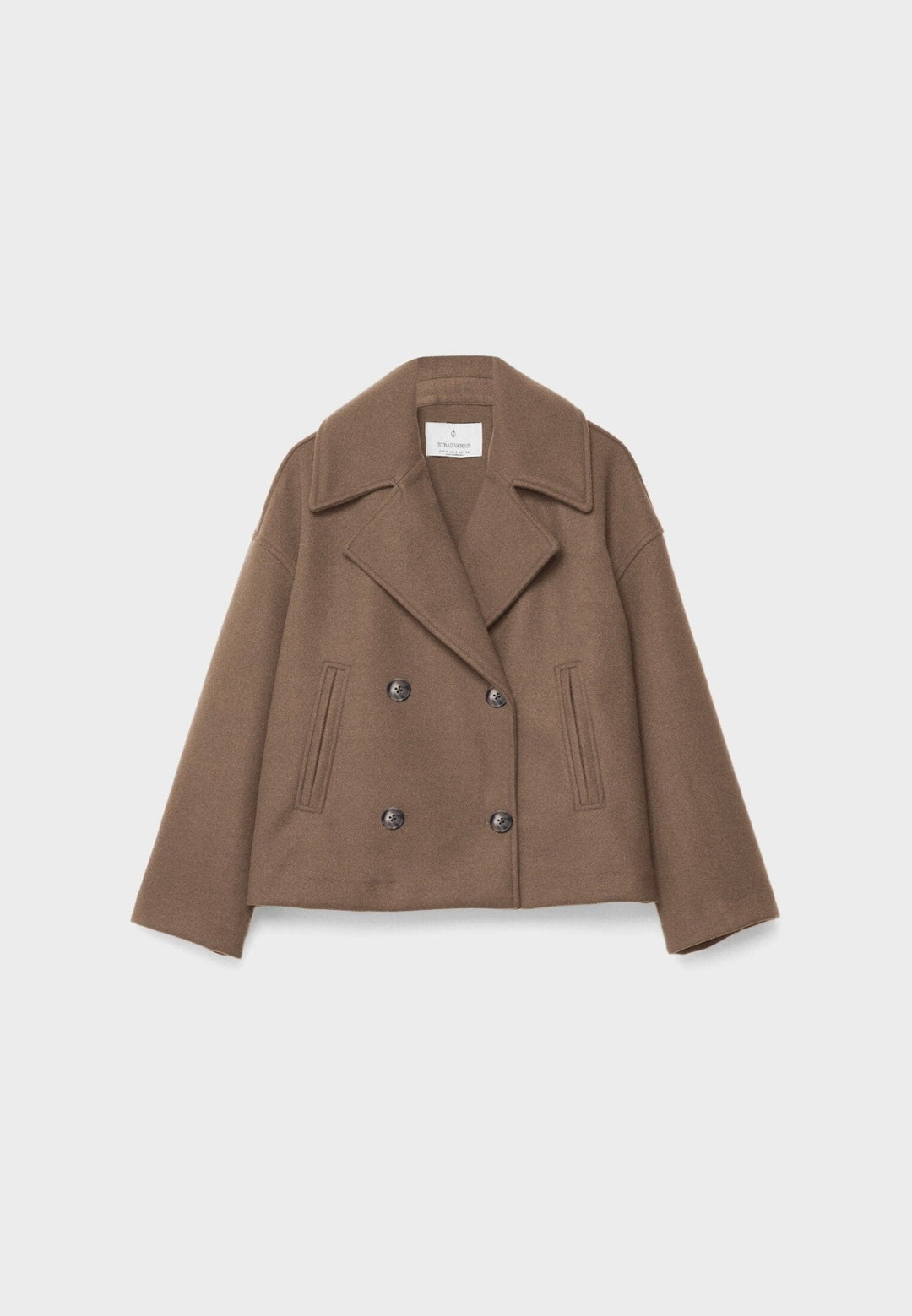 Women's double-breasted cropped jacket with notched lapels and long sleeves