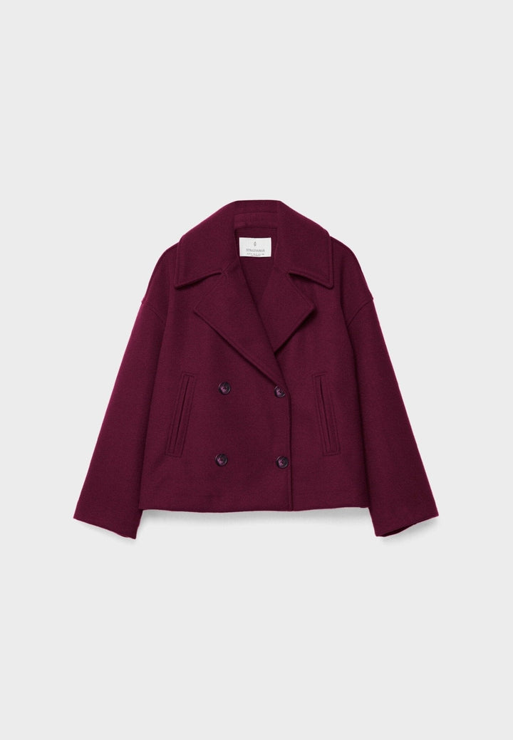Women's double-breasted cropped jacket with notched lapels and long sleeves