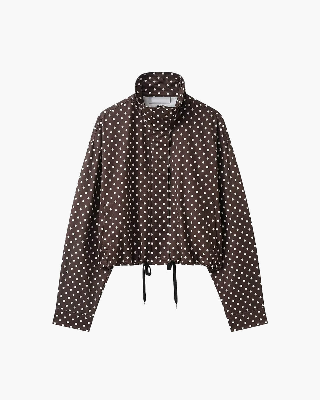 Women's cropped polka dot jacket with high collar and long sleeves