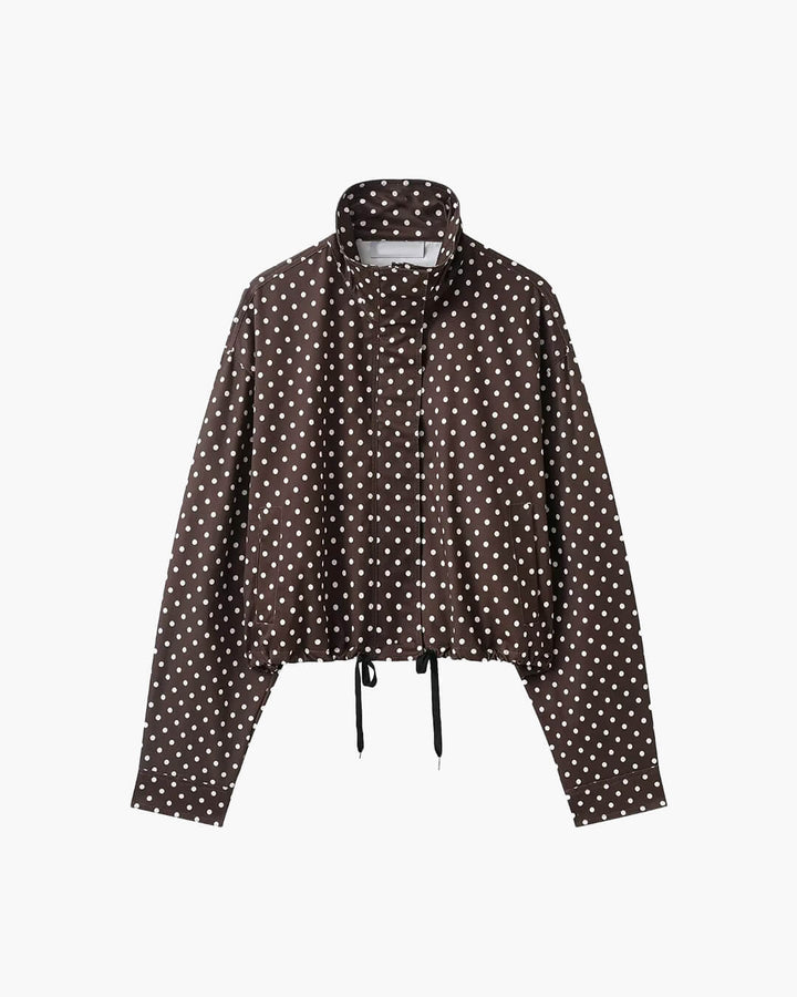 Women's cropped polka dot jacket with high collar and long sleeves