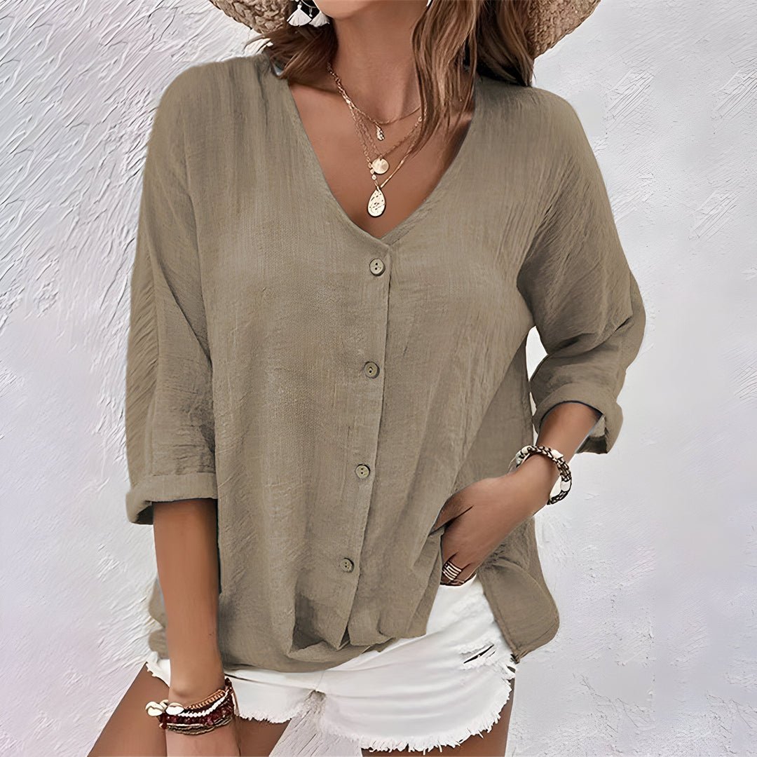 Women’s Blouse | V-Neck Button-Front