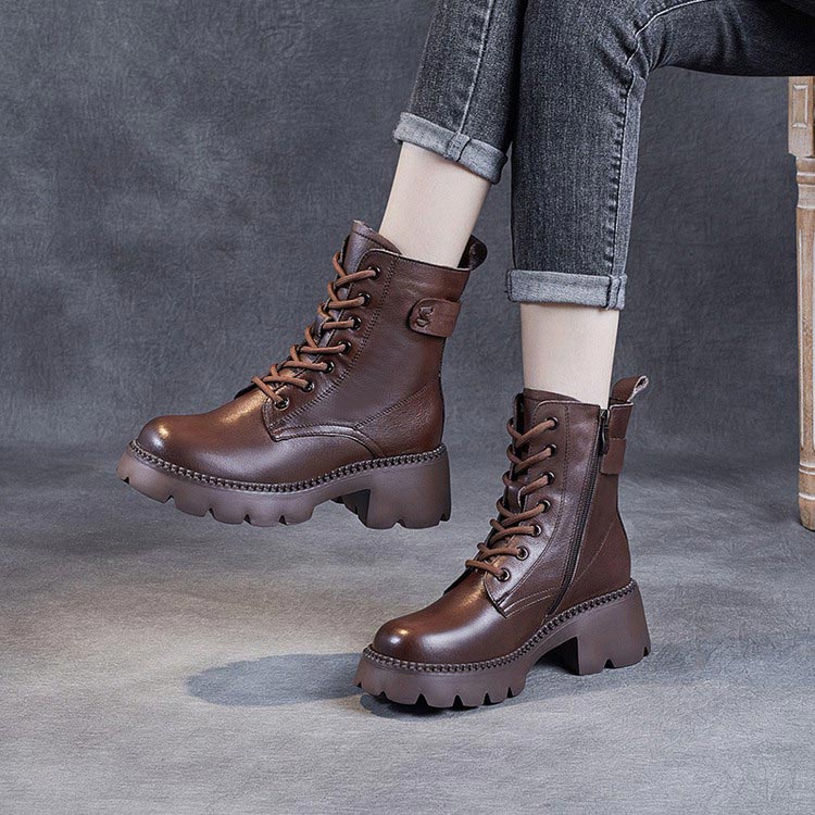 Boots For Women | Lace Up Mid Ankle Chunky Sole Style