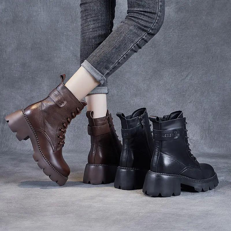 Boots For Women | Lace Up Mid Ankle Chunky Sole Style