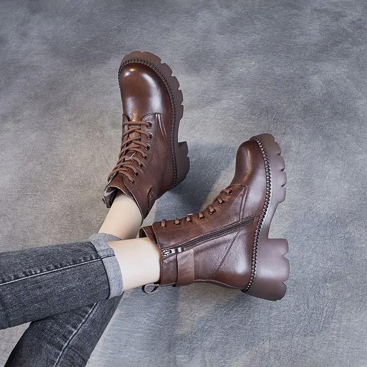 Boots For Women | Lace Up Mid Ankle Chunky Sole Style