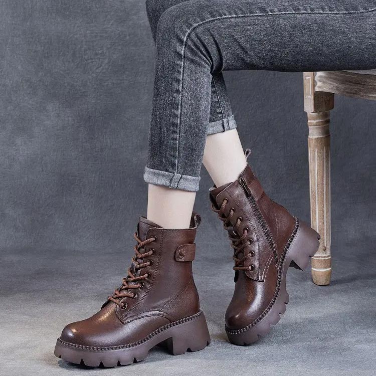 Boots For Women | Lace Up Mid Ankle Chunky Sole Style