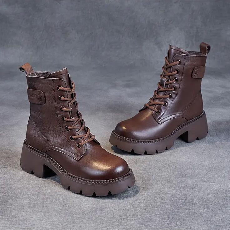 Boots For Women | Lace Up Mid Ankle Chunky Sole Style