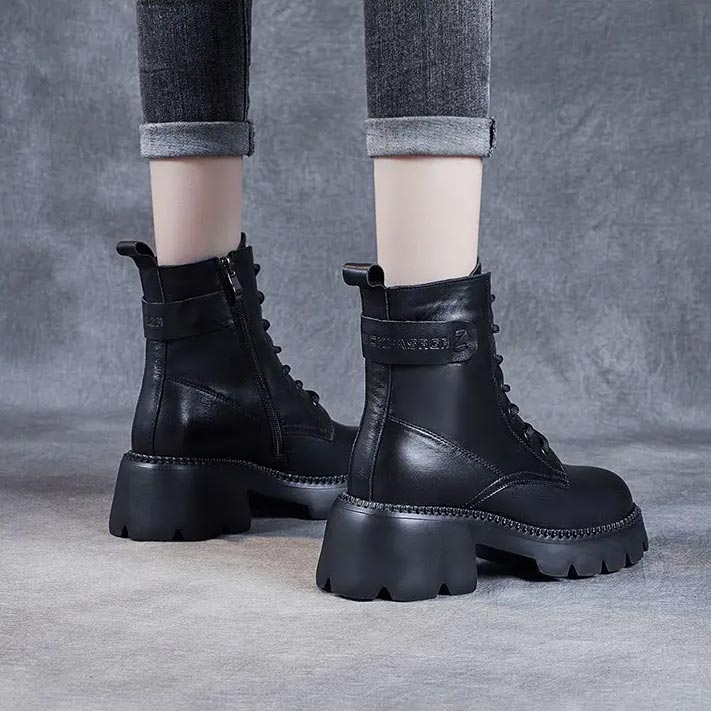 Boots For Women | Lace Up Mid Ankle Chunky Sole Style