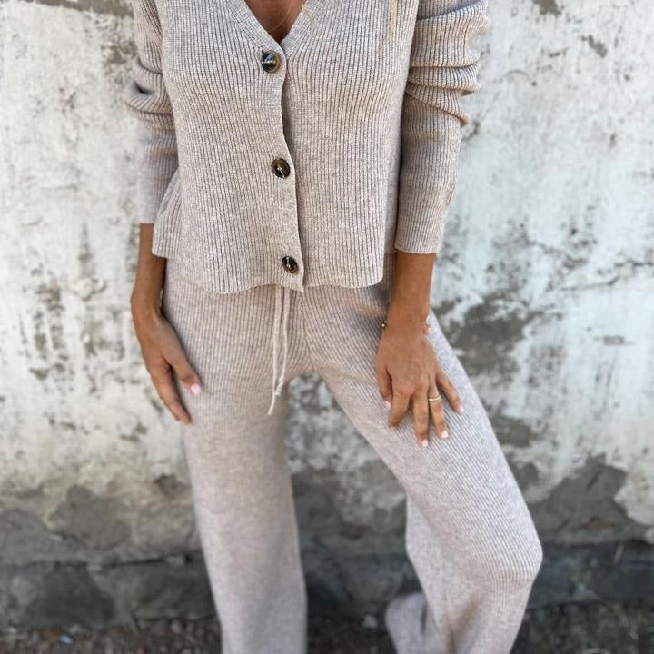 Women's Matching Set | Knit Cardigan and Elastic Waist Pants