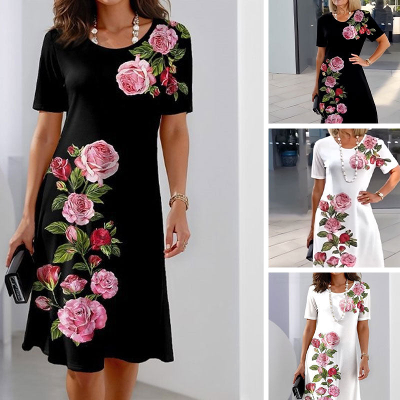 Casual Dress for Women | Floral Print Midi with Short Sleeves