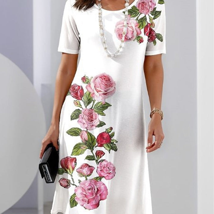 Casual Dress for Women | Floral Print Midi with Short Sleeves