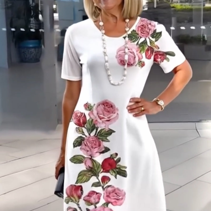 Casual Dress for Women | Floral Print Midi with Short Sleeves