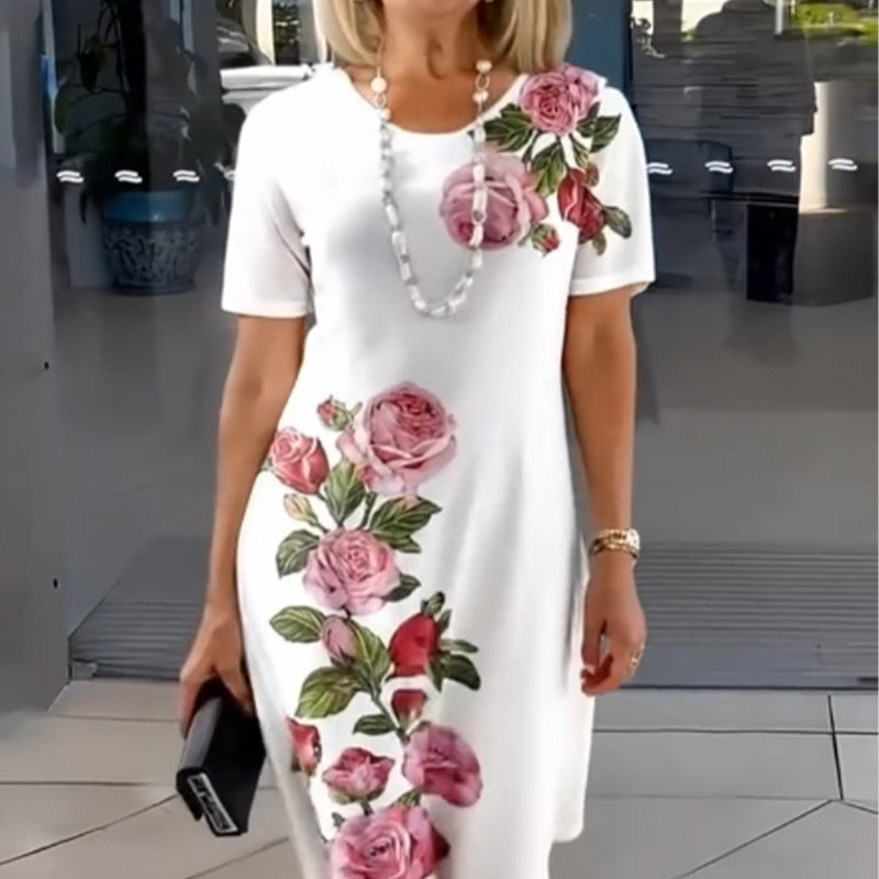 Casual Dress for Women | Floral Print Midi with Short Sleeves