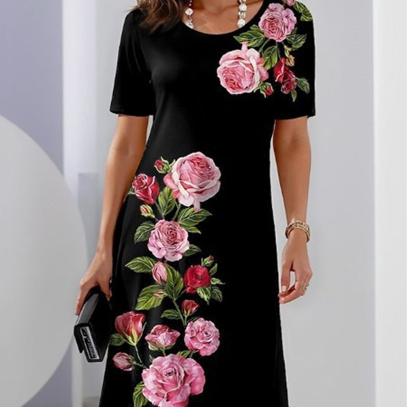 Casual Dress for Women | Floral Print Midi with Short Sleeves