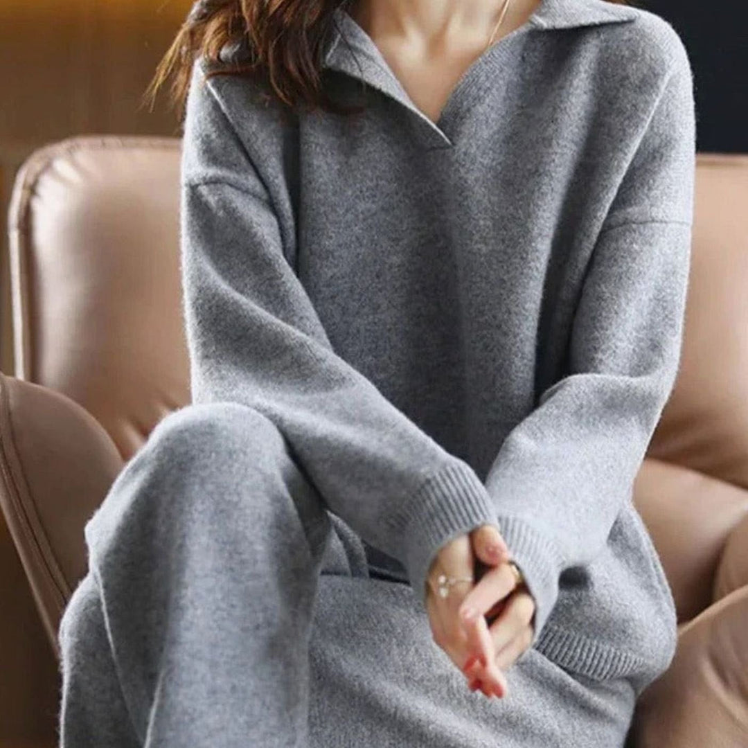 Thelma | Women's Knit Two-Piece Lounge Outfit Set Relaxed Fit Sweater Trousers