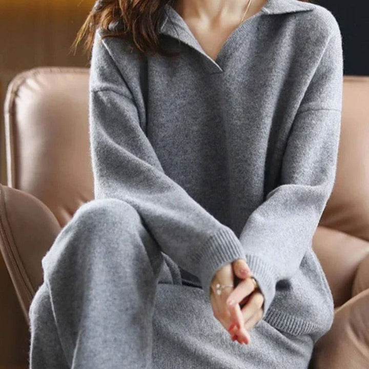 Thelma | Women's Knit Two-Piece Lounge Outfit Set Relaxed Fit Sweater Trousers
