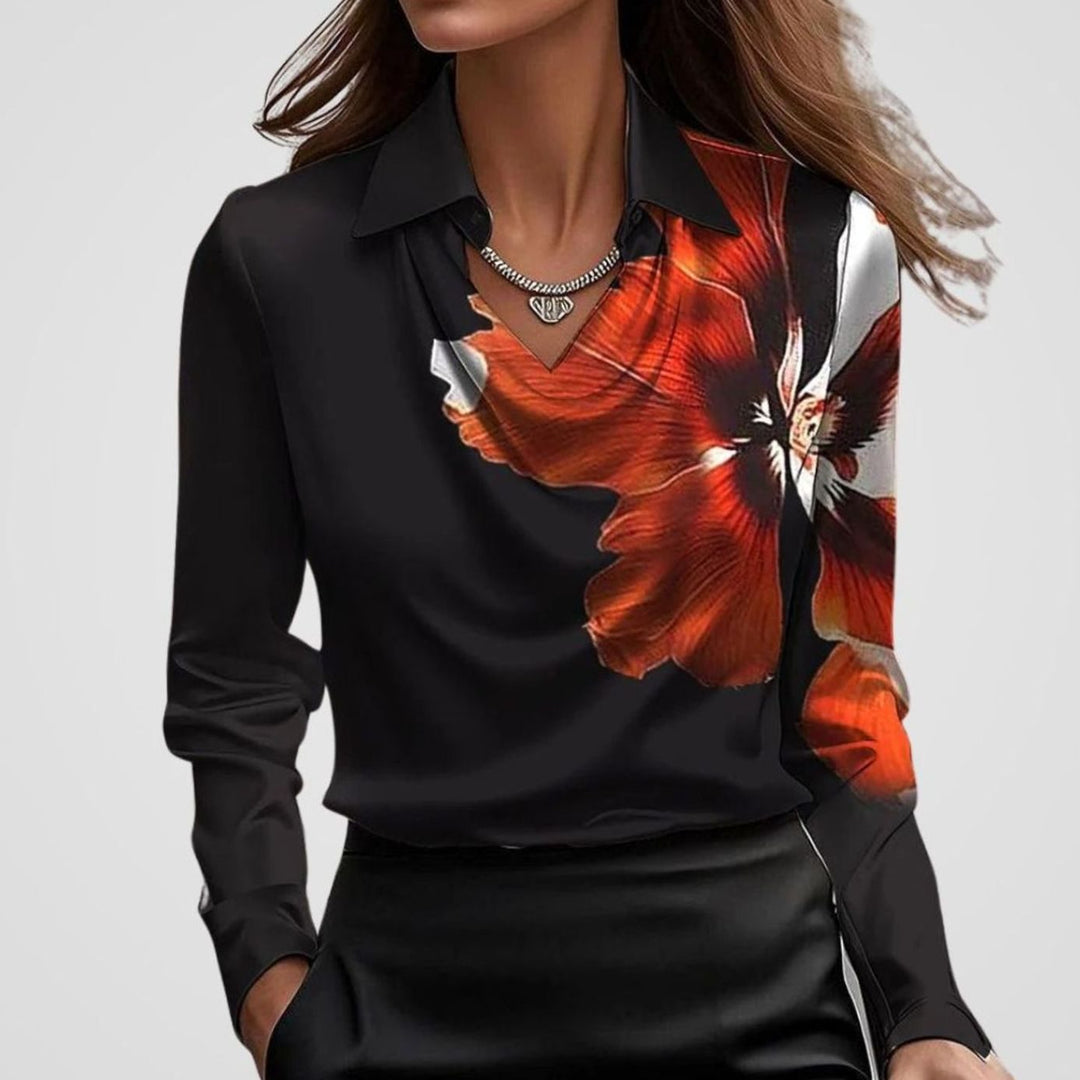 Tilda | Women's Elegant Cowl-Neck Long-Sleeve Satin Blouse