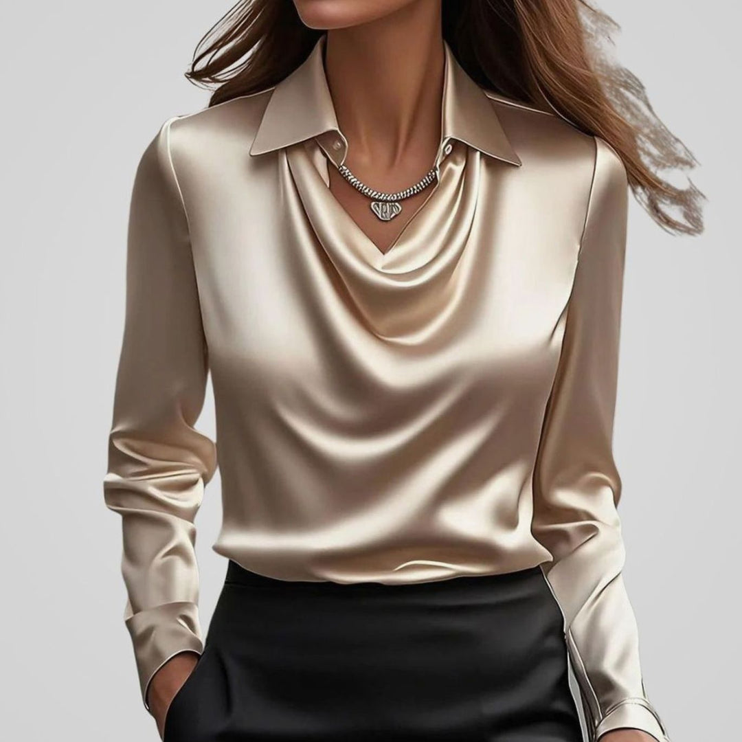 Tilda | Women's Elegant Cowl-Neck Long-Sleeve Satin Blouse