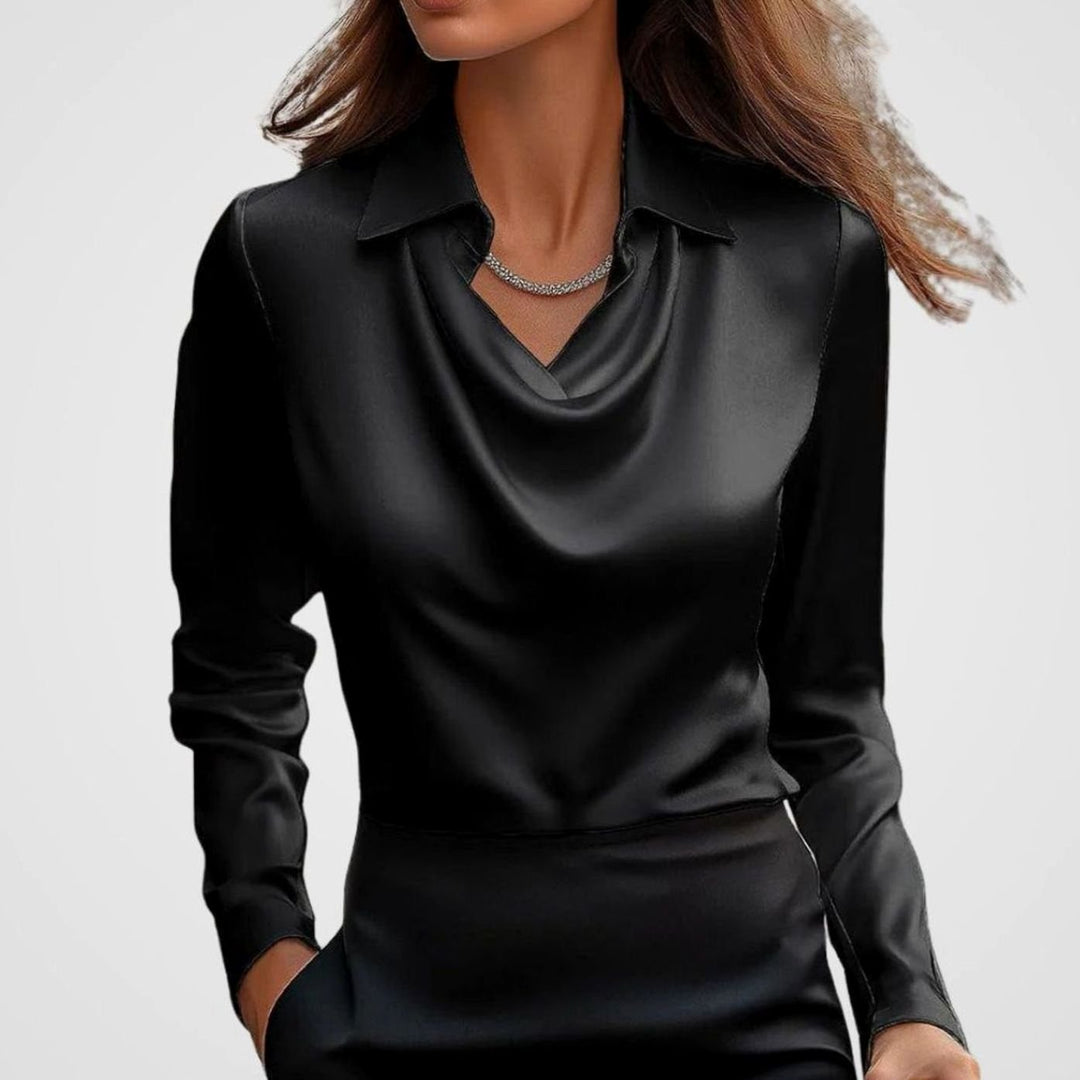 Tilda | Women's Elegant Cowl-Neck Long-Sleeve Satin Blouse